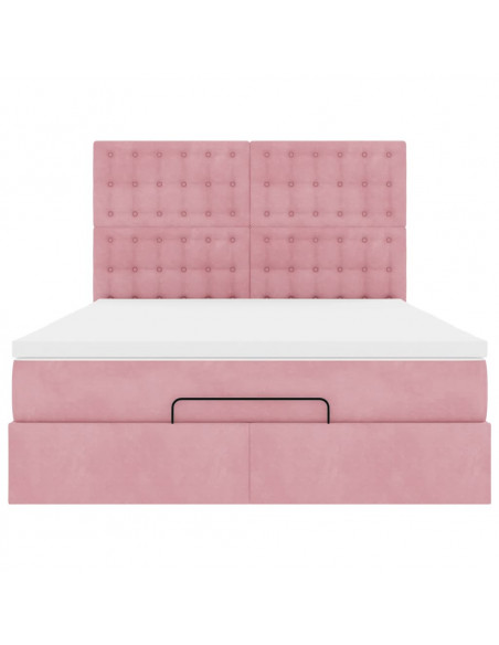 Struttura Letto Pouf con Materassi Rosa 140x200 cm in Velluto