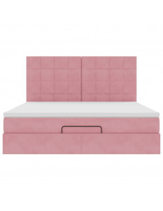 Struttura Letto Pouf con Materassi Rosa 160x200 cm Velluto
