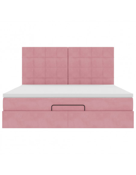 Struttura Letto Pouf con Materassi Rosa 160x200 cm Velluto