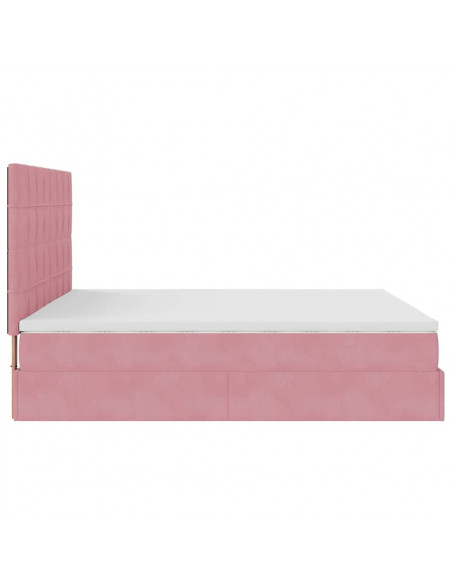 Struttura Letto Pouf con Materassi Rosa 160x200 cm Velluto