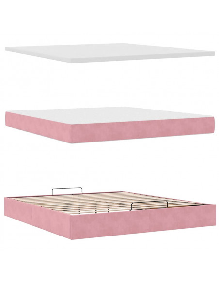 Struttura Letto Pouf con Materassi Rosa 160x200 cm Velluto