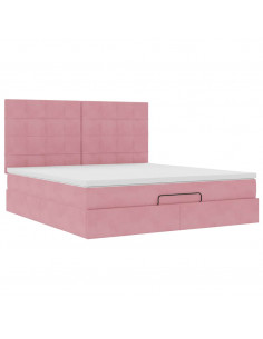 Struttura Letto Pouf con Materassi Rosa 160x200 cm Velluto