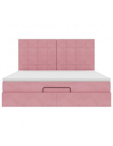 Struttura Letto Pouf con Materassi Rosa 160x200 cm Velluto