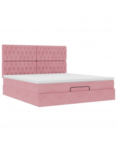 Struttura Letto Pouf con Materassi Rosa 160x200 cm Velluto