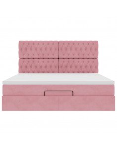 Struttura Letto Pouf con Materassi Rosa 160x200 cm Velluto 2