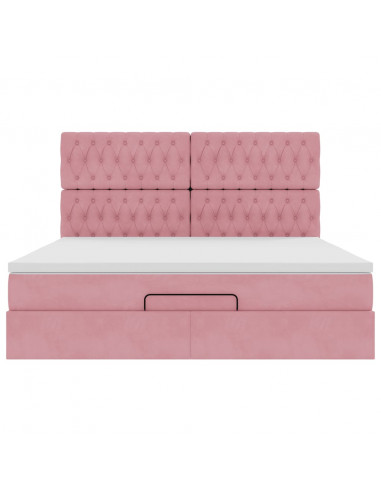 Struttura Letto Pouf con Materassi Rosa 160x200 cm Velluto