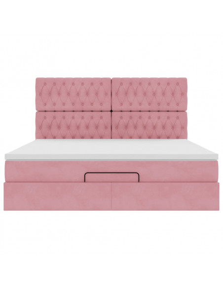 Struttura Letto Pouf con Materassi Rosa 160x200 cm Velluto