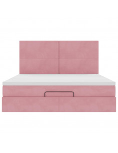 Struttura Letto Pouf con Materassi Rosa 160x200 cm Velluto 2