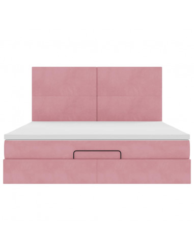 Struttura Letto Pouf con Materassi Rosa 160x200 cm Velluto