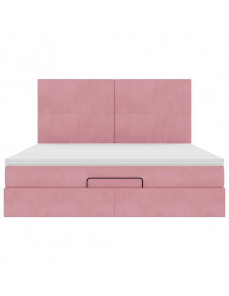 Struttura Letto Pouf con Materassi Rosa 160x200 cm Velluto