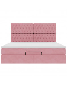 Struttura Letto Pouf con Materassi Rosa 160x200 cm Velluto
