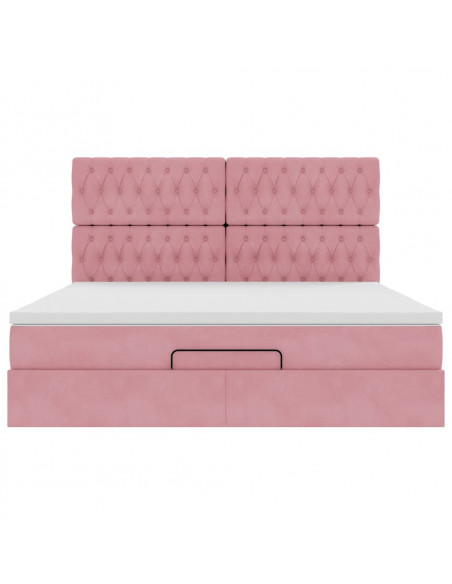 Struttura Letto Pouf con Materassi Rosa 160x200 cm Velluto