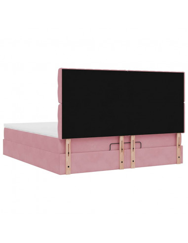 Struttura Letto Pouf con Materassi Rosa 160x200 cm Velluto