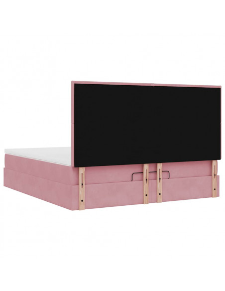 Struttura Letto Pouf con Materassi Rosa 160x200 cm Velluto