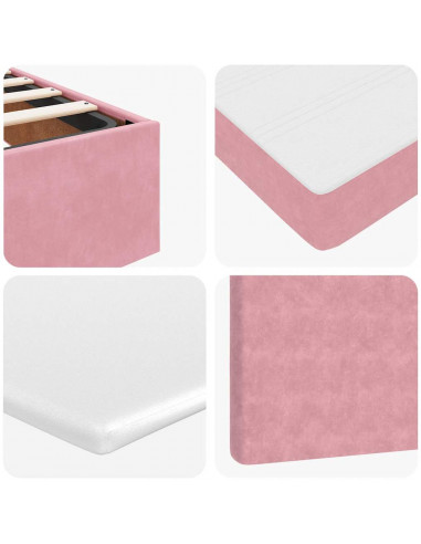 Struttura Letto Pouf con Materassi Rosa 160x200 cm Velluto