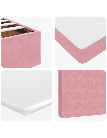 Struttura Letto Pouf con Materassi Rosa 160x200 cm Velluto