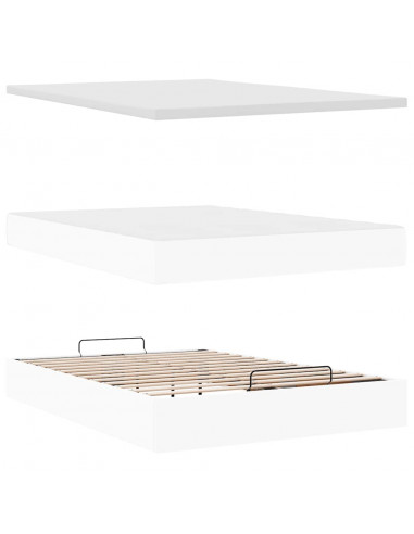 Struttura Letto Pouf con Materasso Bianco 140x190 cm Similpelle