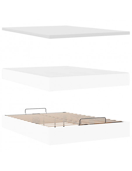 Struttura Letto Pouf con Materasso Bianco 140x190 cm Similpelle