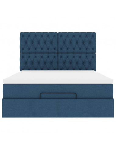 Struttura Letto Pouf con Materasso Blu 140x190 cm in Tessuto