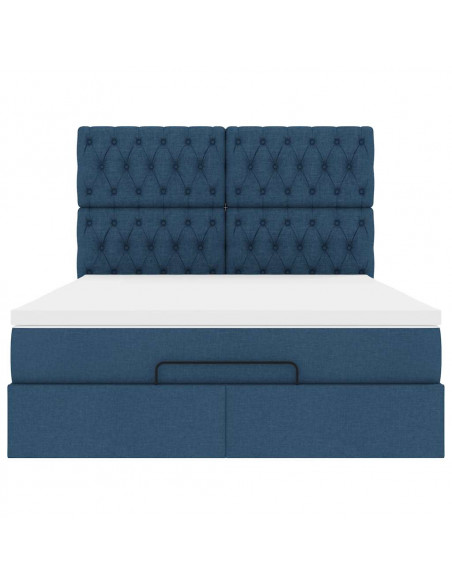 Struttura Letto Pouf con Materasso Blu 140x190 cm in Tessuto