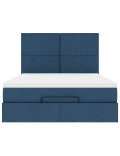 Struttura Letto Pouf con Materasso Blu 140x190 cm in Tessuto