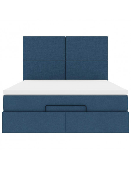Struttura Letto Pouf con Materasso Blu 140x190 cm in Tessuto
