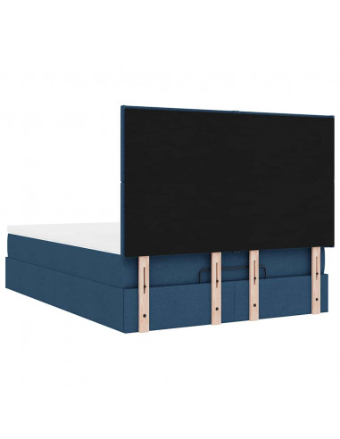 Struttura Letto Pouf con Materasso Blu 140x190 cm in Tessuto