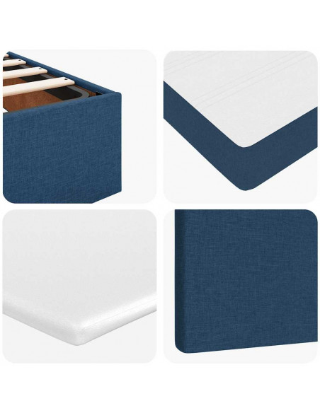 Struttura Letto Pouf con Materasso Blu 140x190 cm in Tessuto
