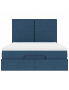 Struttura Letto Pouf con Materasso Blu 140x190 cm in Tessuto 2