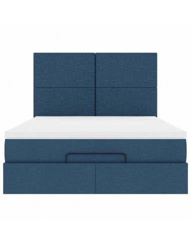 Struttura Letto Pouf con Materasso Blu 140x190 cm in Tessuto