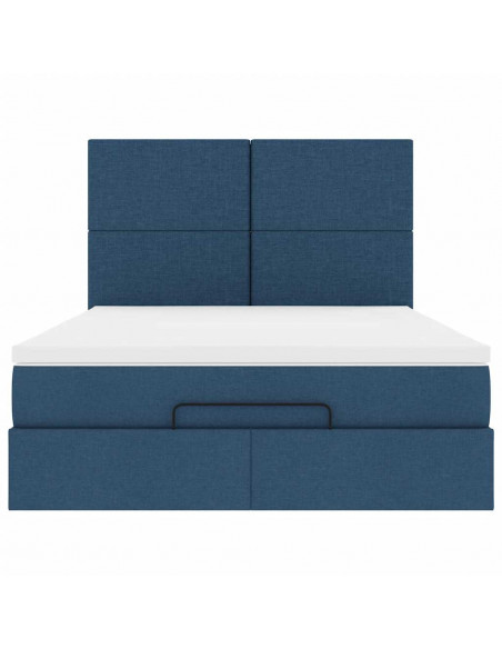 Struttura Letto Pouf con Materasso Blu 140x190 cm in Tessuto