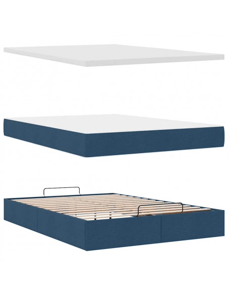Struttura Letto Pouf con Materasso Blu 140x190 cm in Tessuto