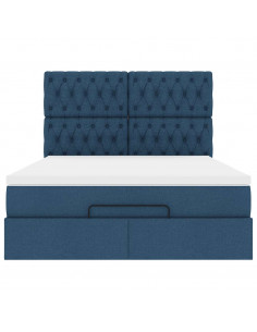 Struttura Letto Pouf con Materasso Blu 140x190 cm in Tessuto