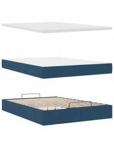 Struttura Letto Pouf con Materasso Blu 140x190 cm in Tessuto 2
