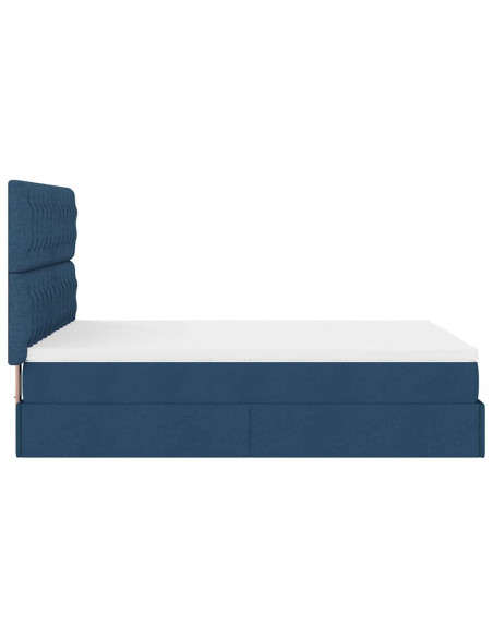 Struttura Letto Pouf con Materasso Blu 140x190 cm in Tessuto