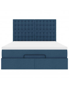 Struttura Letto Pouf con Materasso Blu 140x190 cm in Tessuto 2