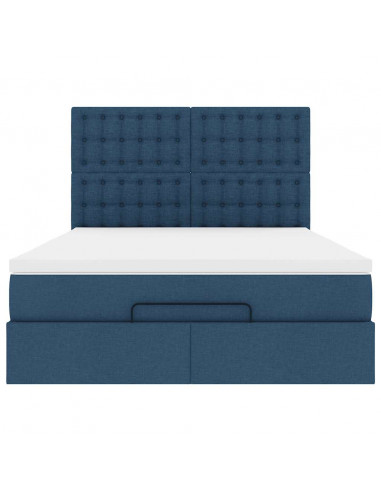 Struttura Letto Pouf con Materasso Blu 140x190 cm in Tessuto