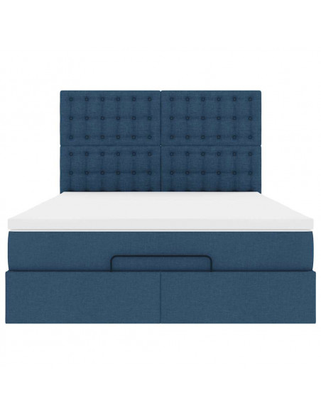 Struttura Letto Pouf con Materasso Blu 140x190 cm in Tessuto