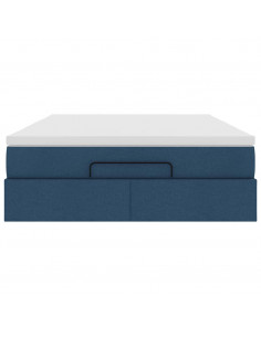 Struttura Letto Pouf con Materasso Blu 140x190 cm in Tessuto