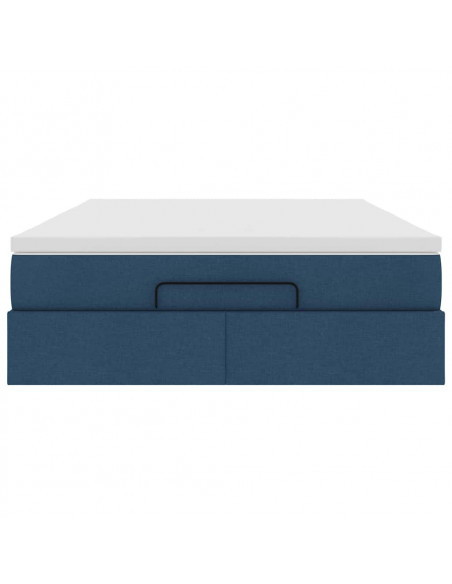 Struttura Letto Pouf con Materasso Blu 140x190 cm in Tessuto