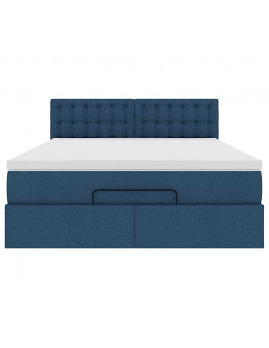 Pouf Letto con Materasso Blu 140x190 cm in Tessuto