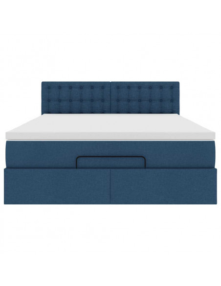 Pouf Letto con Materasso Blu 140x190 cm in Tessuto