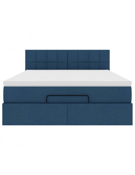 Struttura Letto Pouf con Materasso Blu 140x190 cm in Tessuto