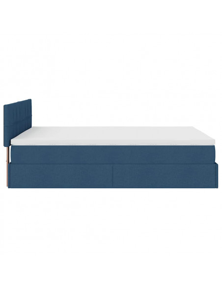 Struttura Letto Pouf con Materasso Blu 140x190 cm in Tessuto