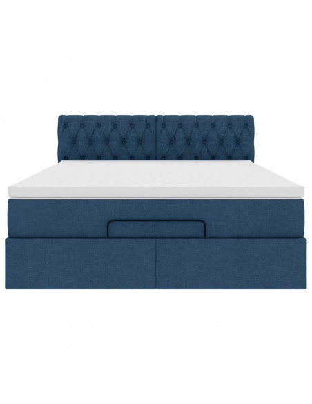 Pouf Letto con Materasso Blu 140x190 cm in Tessuto