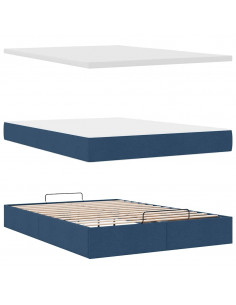 Pouf Letto con Materasso Blu 140x190 cm in Tessuto 2