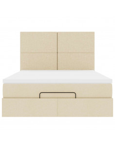 Struttura Letto Pouf con Materasso Crema 140x190 cm in Tessuto 2