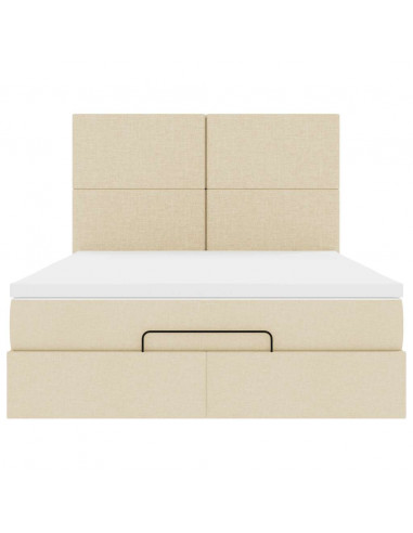 Struttura Letto Pouf con Materasso Crema 140x190 cm in Tessuto