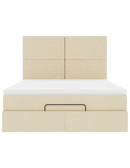 Struttura Letto Pouf con Materasso Crema 140x190 cm in Tessuto