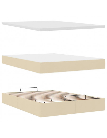 Struttura Letto Pouf con Materasso Crema 140x190 cm in Tessuto